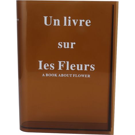 Vase en forme de livre, en acrylique transparent décoratif, pour fleurs, idéal pour la maison, le salon ou le bureau (marron). (1/5)