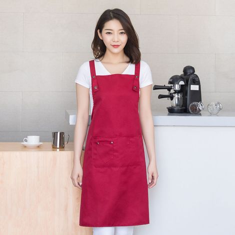 Tablier de cuisine imperméable avec poche avant réglable pour hommes et femmes, idéal pour barbecue et chef, couleur rouge vin. (1/5)