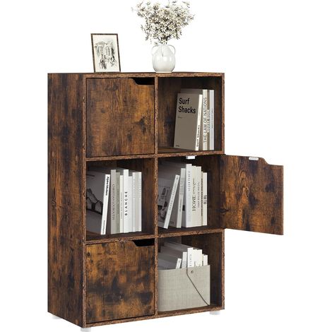 WOLTU Armadietto Libreria a 3 Livelli con Ante, Espositore per Libri e Giocattoli, per Salotto Camera da Letto e Soggiorno, Marrone rustico (1/5)