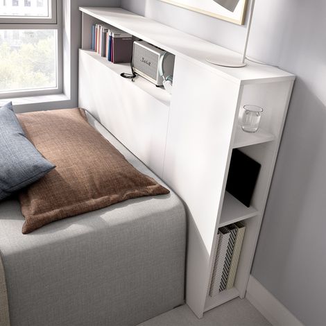 Cabecero de Cama Lander, con Estantes, Individual, Color Estructura, 23x127 cm Blanco (1/5)