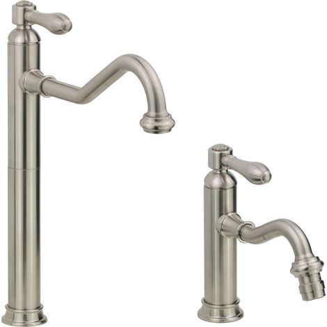 Ensemble de mitigeurs lavabo et bidet hauts, modèle rétro, couleur nickel brossé Gattoni Oxford KITOXFORDNS2