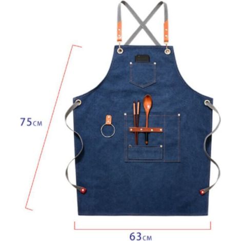 (Bleu)Tablier de cow-boy de haute qualité avec poches pour coiffeur, peintre, jardinier, styliste de coiffure pour femme et homme (1/5)