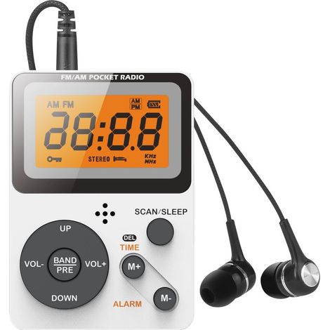 Mini-AM/FM-Radio, kleines tragbares digitales Radio mit Stereo-Kopfhörern, Sperrtaste und Timer. (1/5)
