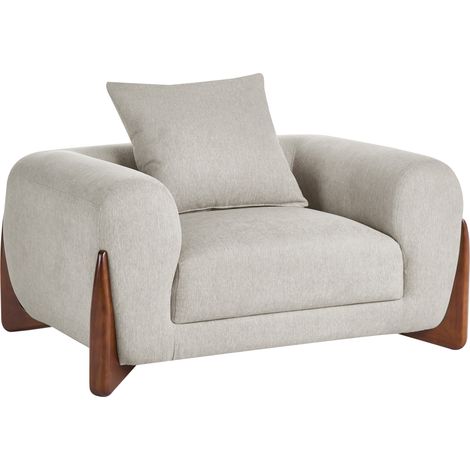 Sillón tapizado de tela con reposabrazos patas de madera sala de estar moderno gris pardo Vinliden (1/5)