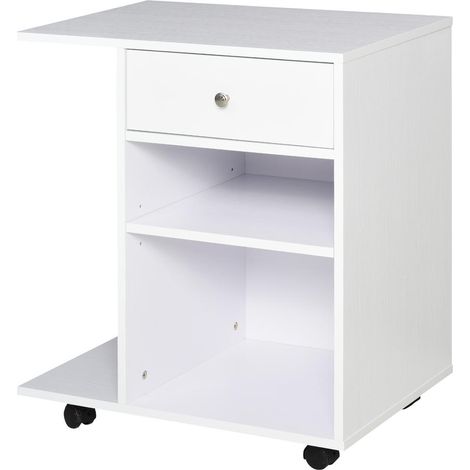 Organisation Espace Informatique Caisson Desserte Imprimante avec Tiroir et Support CPU 4 Roulettes Blanc (1/5)