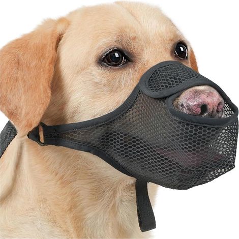 Adjustable breathable mesh muzzle for small, medium, and large dogs, soft mask with front opening, pet dog mouth mask, for controlling