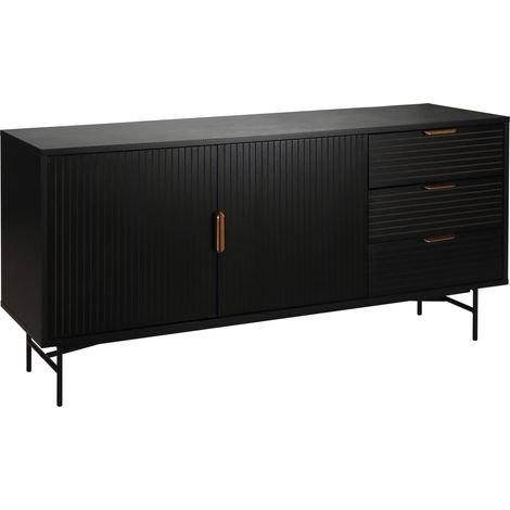 Oviala – Buffet scandinave 160 cm – 2 portes et 3 tiroirs en mélaminé et acier – Hauteur 75 cm – Profondeur 40 cm – Capacité 30 kg