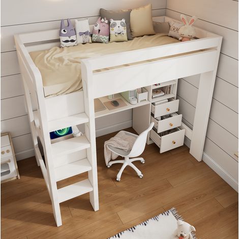 Letto a Soppalco 90x200 cm con Scrivania e Contenitori Integrati (1/5)