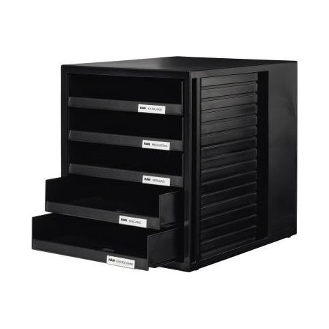 HAN Schubladenbox HAN SCHRANK-SET 5 Schubladen DIN A4 Polystyrol Gehäusefarbe: schwarz Farbeder Schublade: schwarz
