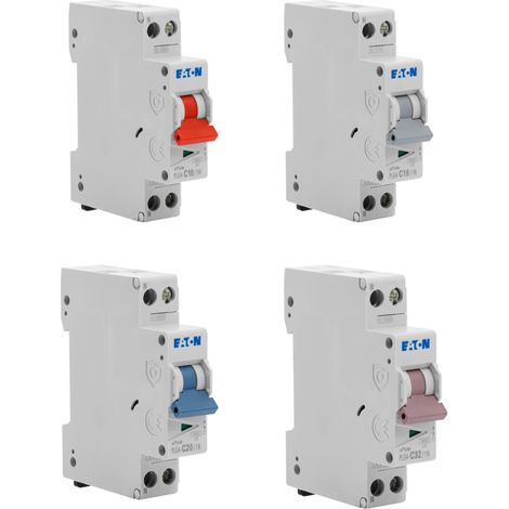 Lot de 10 disjoncteurs modulaires Ph+N – 3×10A, 3×16A, 3×20A, 1×32A – Courbe C – 4,5 kA - EATON