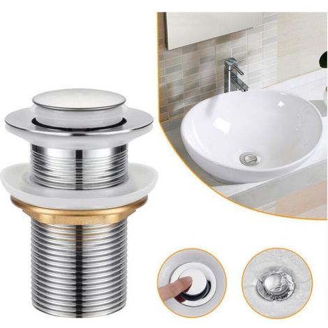 Bonde de Lavabo, Universel Bonde Pop-up sans Trop-plein Bonde de Vidage Automatique avec Bouchon de Vidange sans Tirette Clic Clac à Clapet Push Open en Inox Chromée pour Lavabo Salle de Bain (1/4)