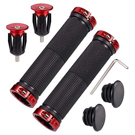 TPR Poignée de Guidon de Vélo, Antidérapantes avec Deux Serrure en Aluminium, Caoutchouc pour Scooter BMX VTT Bicyclette Pliable (1/5)