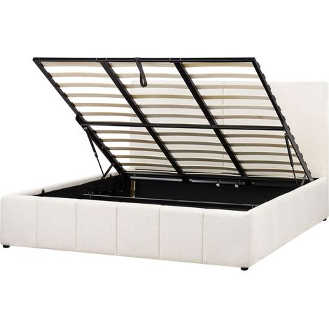 Bett mit Stauraum Stoff CASTELNAVET 180 x 200 cm Cremeweiß
