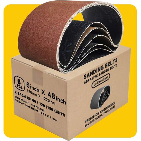 Bande Abrasive 150 x 1220mm Bande de Ponceuse - Ensemble de Bandes Abrasives Mixte (2 X grains 80/120/150) pour Ponceuses à Bande, Idéale pour le Bois(6 pièces) (1/5)