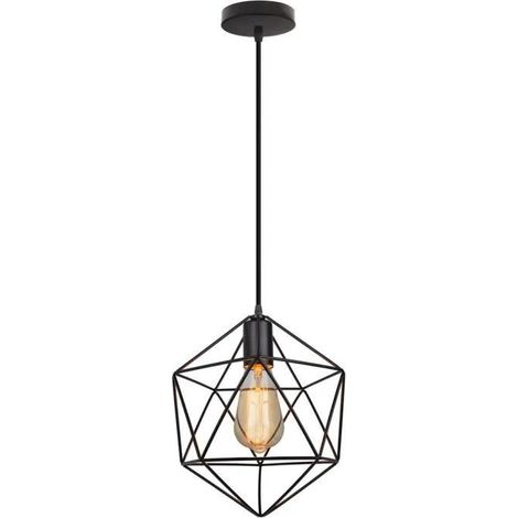 U-DO Rétro Suspension Filaire Réglable Lustre Plafonnier Cage en Fer Noir Vintage Industriel (1/4)
