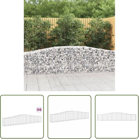 The Living Store Gabionen mit Hochbogen 6 Stk. 400x50x60/80cm Verzinktes Eisen - Gabionen - Gartendeko - Eisenmöbel - Zaun - Sichtschutz (1/5)