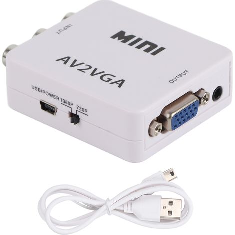 480P Mini Composite AV vers VGA Adaptateur TV Set Top Box Convertisseur Audio Vidéo (Blanc).