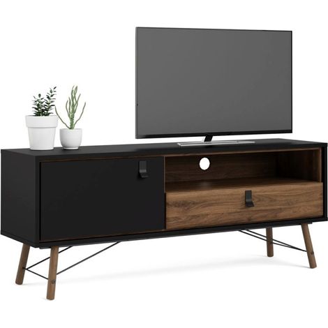 Mobile soggiorno porta tv nero opaco e noce 150 cm - Longarone