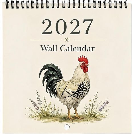 Calendario 2027 di 12 mesi, agenda scolastica settimanale con divertente disegno di un pollo. (1/5)