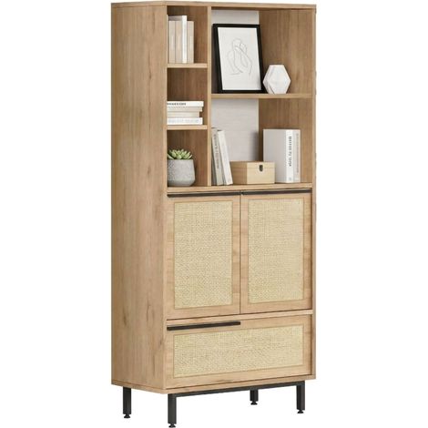 Credenza Vinta, Madia 5 Ripiani, 2 Ante, 8 Vani, 75x36x162h cm Marrone Noce