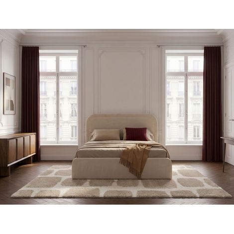 BOBOCHIC - Lit coffre CASSIOPEE tissu velours lisse 140x190 Beige (1/5)
