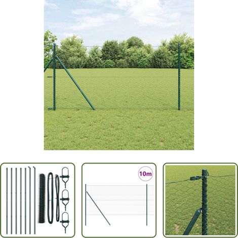 vidaXL Sécurité extérieure - Poteau de clôture. Vert 10 x 1,4 m (maille de 36 mm) (1/5)