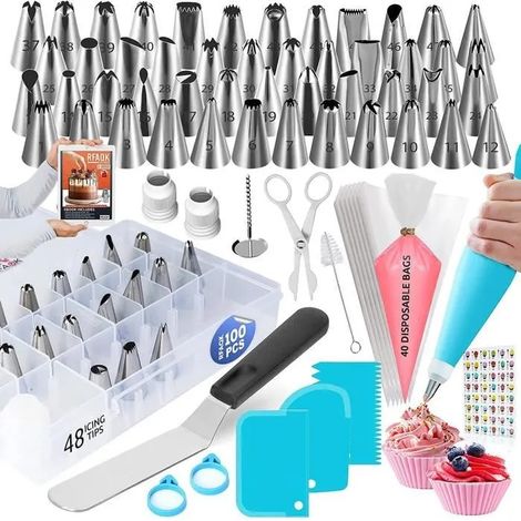Lot de 100 poches à douille et douilles pour glaçage de 30,5 cm avec embouts numérotés 48 Kit de décoration de gâteaux (1/4)