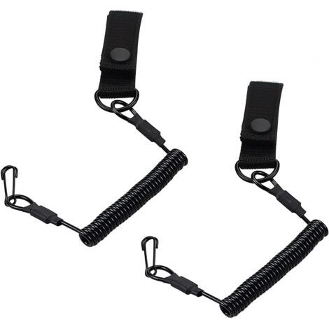 RHG Ineasicer 2 Pièces Longes Tactiques Noires avec Cordon de Sécurité Elastique et Mousqueton à Spirale,Réutilisable,Convient pour Les Outils d'escalade, Pêche, Camping (1/5)