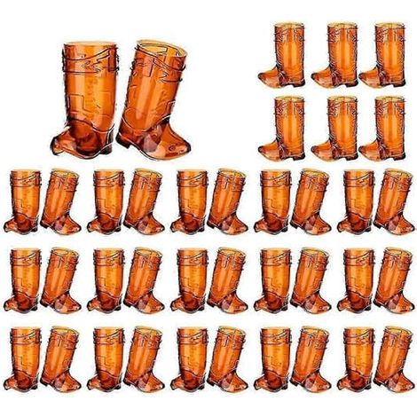 Ecleanfy - 36 pièces de verres à shot transparents de 3 cl en forme de botte de cowboy, style western, marron (1/5)