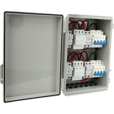 Boîte de jonction solaire PV 4 entrées 2 sorties IP65 étanche, protection parafoudre DC1000V, coffret de combinaison photovoltaïque pour panneaux solaires. (1/5)