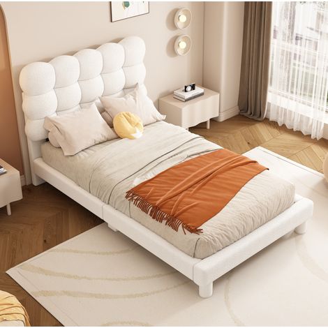 Polsterbett 90x200 mit verstellbarem Kopfteil Weiß OKMYHOME (1/5)