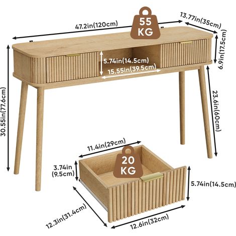 Consola de estilo de mediados de siglo, consola vintage con cajones y compartimento de almacenamiento abierto, mesa de centro/escritorio moderna, adecuada para sala de estar, recibidor y pasillo, acab (1/5)