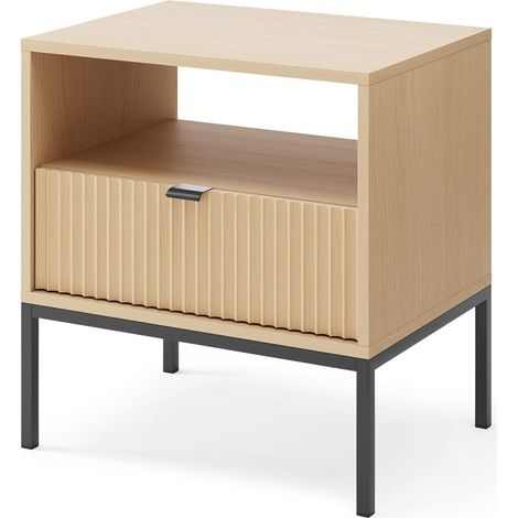 Comodino: 1 cassetto, Rovere Vincenza, Nero, 54 x 56 x 39 cm, maniglie nere (1/5)