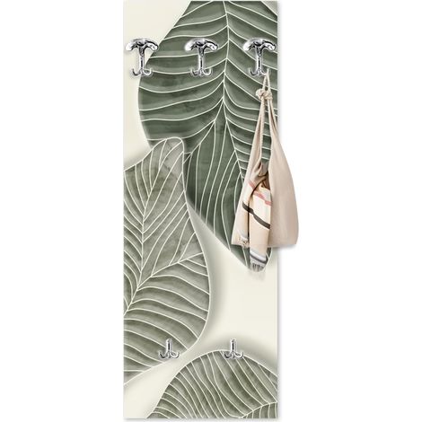 Lupia - Appendiabiti da Parete moderno con pannello in legno Stampato, FOGLIAME 46x125 cm, Design Naturalistico, 5 Ganci in metallo, Stampa HD, ingresso soggiorno camera da letto