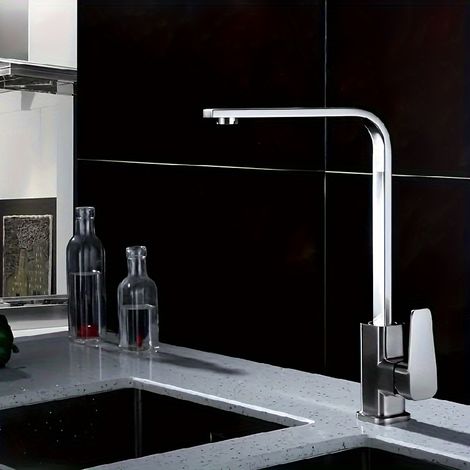 Robinet pivotant de cuisine - électrolytique, mitigeur eau chaude et eau froide avec flexible d'alimentation de 60cm, robinet en acier inoxydable à 360° (1/5)