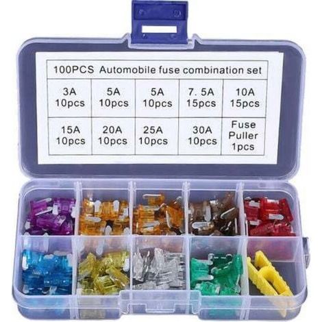 100 PCS 32V Basse Profil Fusibles Mécaniques de Voiture pour Véhicule Auto Moto Bateau Camion, Assortiment Voiture Fusible à Lame Small, 3A -30A