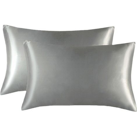 Lot de taies d'oreiller haut de gamme gris clair (lot de 2) — Taies d'oreiller en soie double face (spécialement conçues pour le soin de la peau et des cheveux) — Lavables, design « Light Luxury » (50