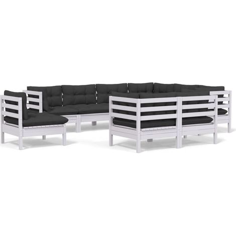 Muebles de jardín 9 pzas y cojines blanco madera maciza de pino vidaXL (1/5)