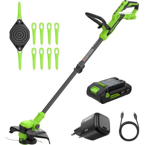 24V Tondeuse à Gazon sans Balai Gen2 2-en-1 avec Batterie pour Jardins Petits à Moyens, Hauteur réglable, Largeur de Coupe de 30 cm, inclut 10 Lames en Plastique, Batterie de 2,0
