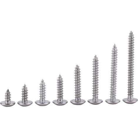 Vis M3 inox A2 autoforeuses tête fraisée plate, lot de 200 pièces, acier inoxydable 304, têtes bombée et cylindrique (1/3)