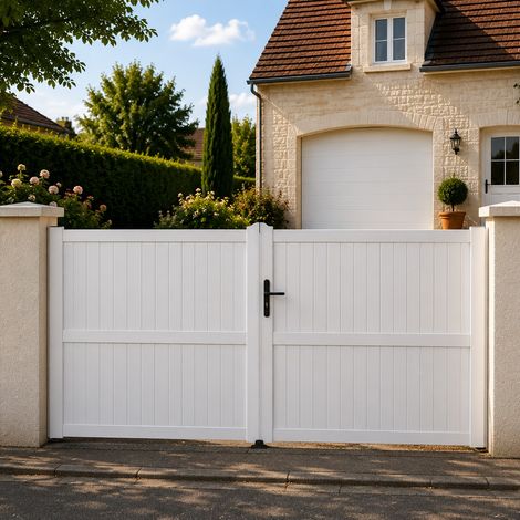 Portail battant manuel PVC blanc structure renforcée H 160 x L 400 cm GUÉRANDE (1/5)