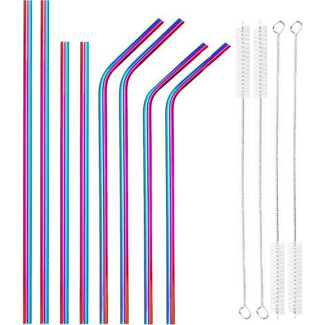 Metallstrohhalme – Edelstahl 304 – gerade und abgewinkelt – für Getränke und Cocktails – 11er-Packung mit Reinigungsbürsten (1/5)