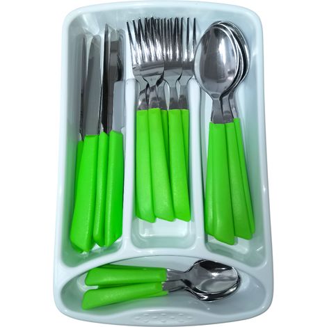 Servizio di Posate completo 24 Pezzi per tavola di 6 persone manico verde in Acciaio Inossidabile Lavabili in Lavastoviglie Made in Italy in omaggio il Porta Posate da Cassetto (1/4)