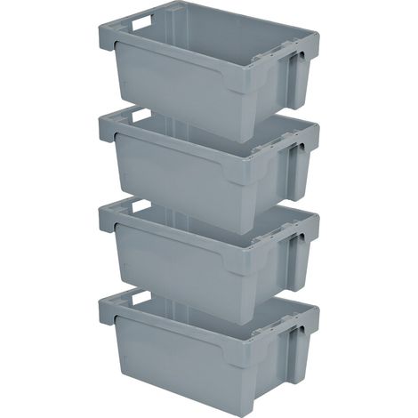 BRB 4 Boites Rangement Empilables - Dimensions : 600 x 400 x 250 mm - 40 l - Gris (1/3)