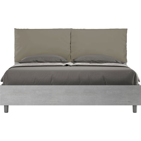 Letto Matrimoniale 160x200 cm con Rete Struttura Cemento con Cuscini in Similpelle Egos Antea Cappuccino (1/4)