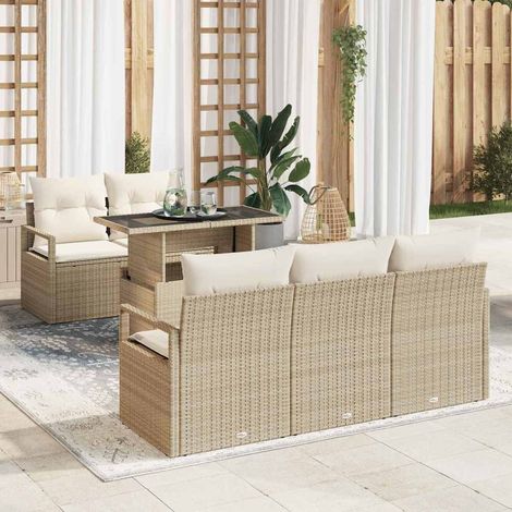 vidaXL Gartensofa-set mit Speicher 6 pcs Beige und Creme Poly-Rattan (1/5)