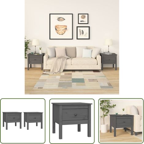 The Living Store Beistelltische 2 Stk. Grau 50x50x49 cm Massivholz Kiefer - Holztisch - Beistelltisch - Kiefernholz - Wohnzimmerstil - Side Table (1/5)