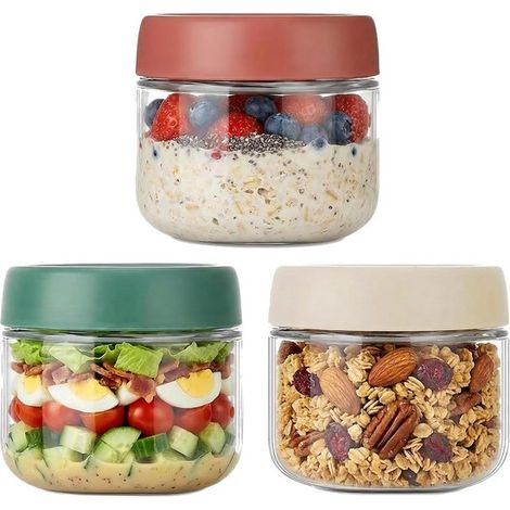 Pots pour porridge et pudding de chia, avec couvercles à vis étanches et large ouverture pour un remplissage facile, contenance de 284 ml. (1/5)
