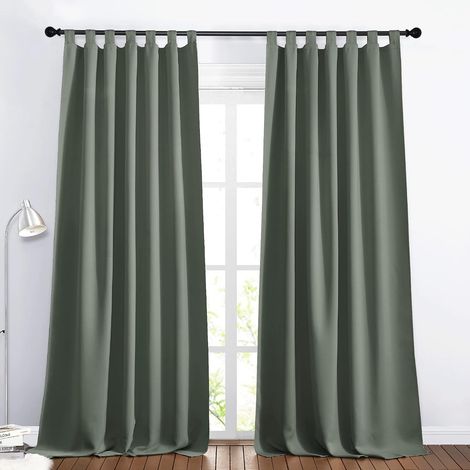Rideau Salon - Rideaux Occultant Opaque Draperies Interieurs Décoration de Fenêtre Isolation Thermique pour Maison Économie d'Energie, 140 x 245cm, Vert Gris, 2 PCs (1/5)