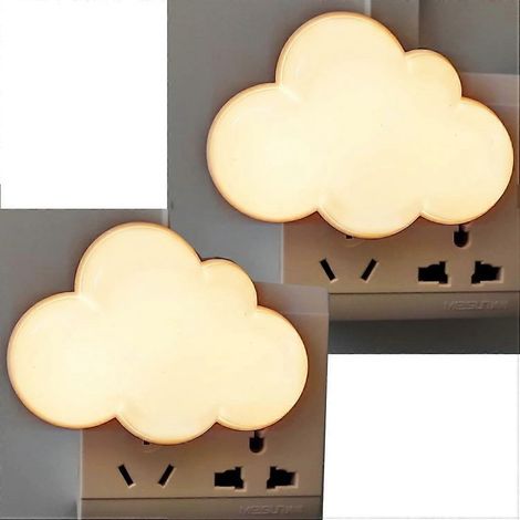 Set mit 2 LED-Nachtlichtern zum Einstecken, Wolkenlampe, niedliche Mini-Nachtlichter für Erwachsene und Kinder, weiß. (1/5)